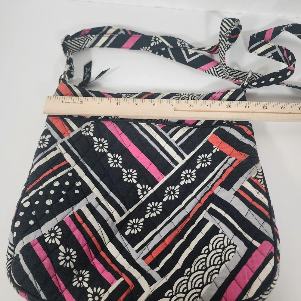 Vera Bradley Triple Zip Hipster Crossbody Black Pink Geometric Quilted Bag